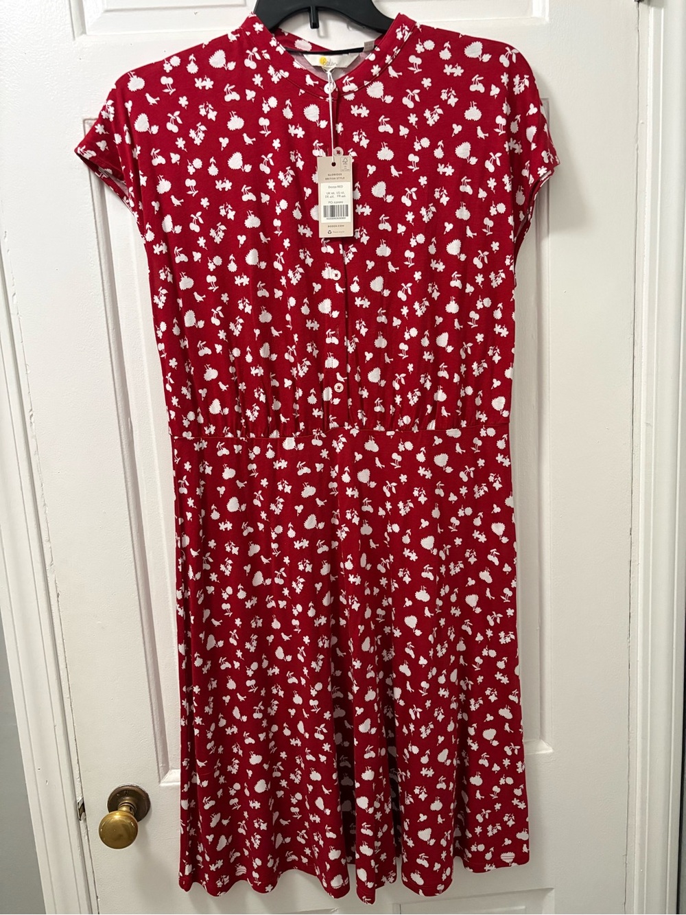 Boden Womens Red Knit Dress with White Floral Motif - Large (12)